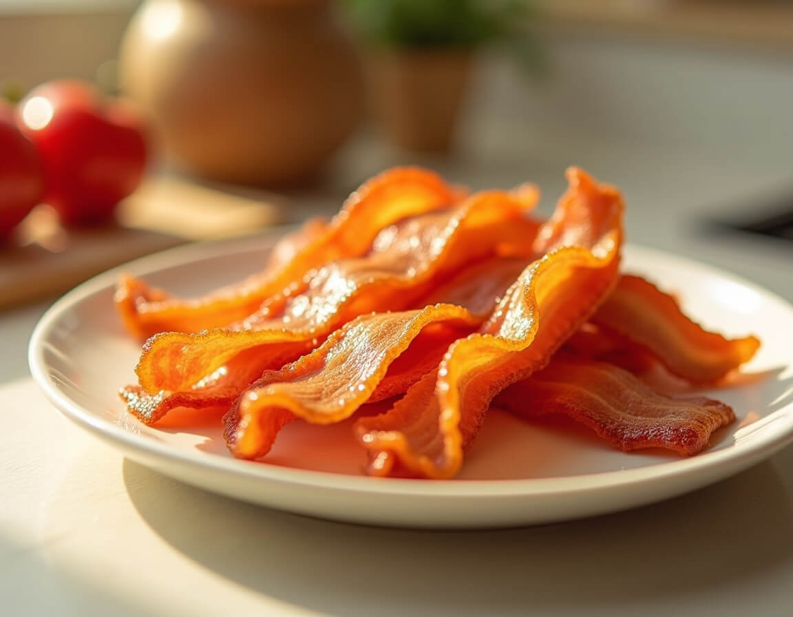 Fatias crocantes de bacon assado na airfryer