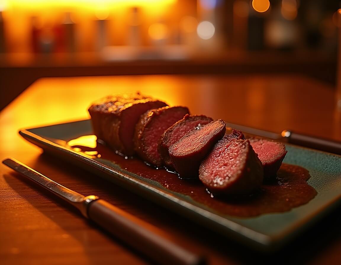 Bife na airfryer pronto para servir, suculento e dourado.