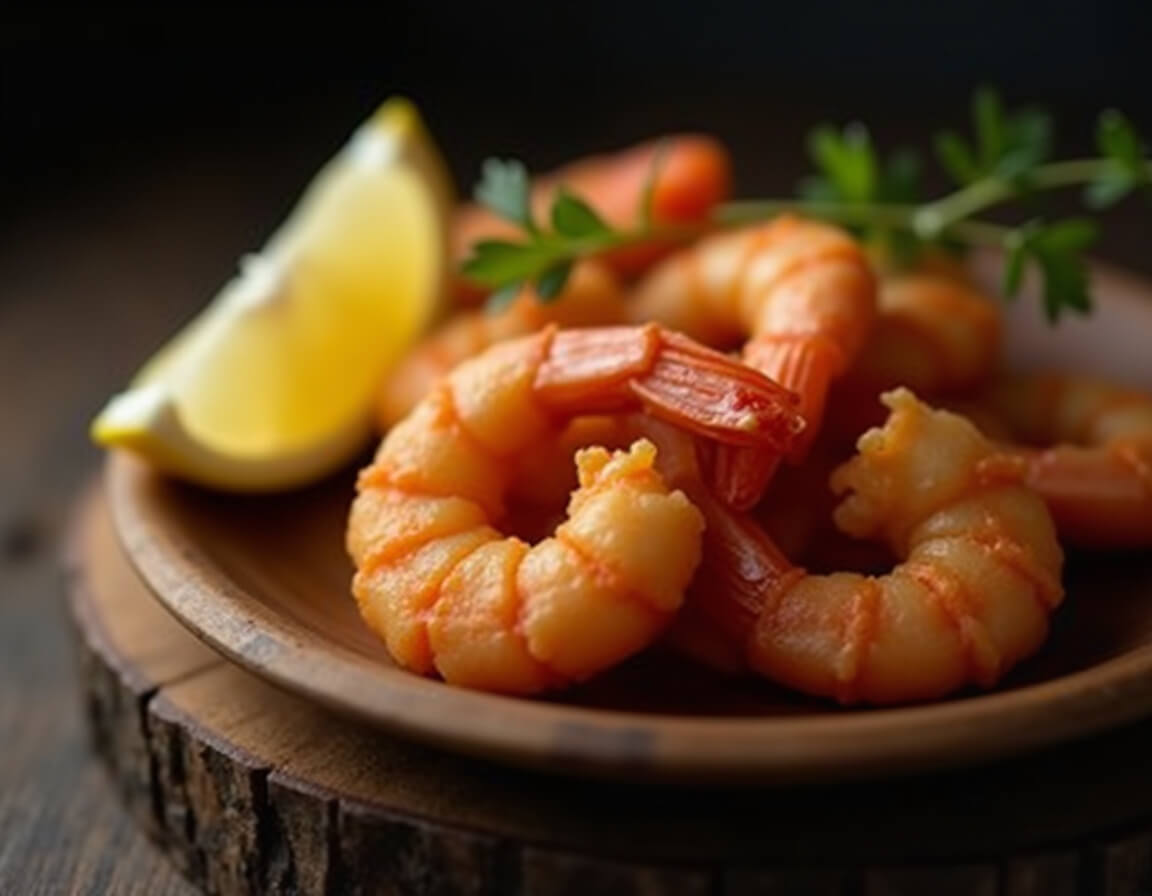 Camarão dourado e crocante preparado na airfryer.