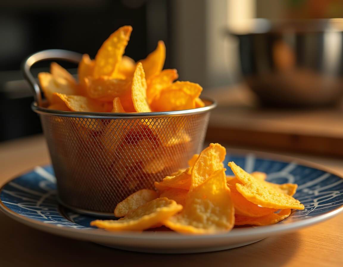Chips de batata na airfryer crocantes e dourados.