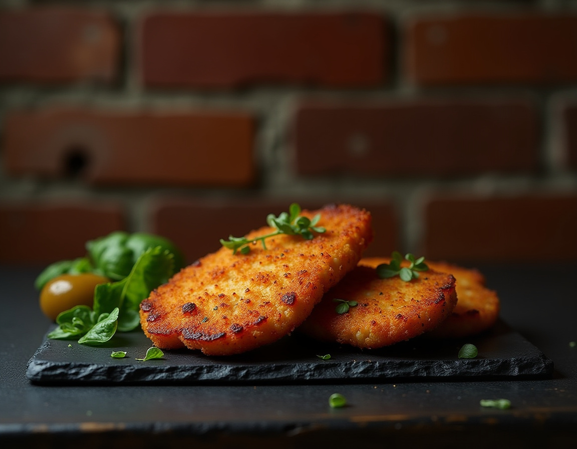 Filé de frango à milanesa na airfryer crocante e dourado em um prato.