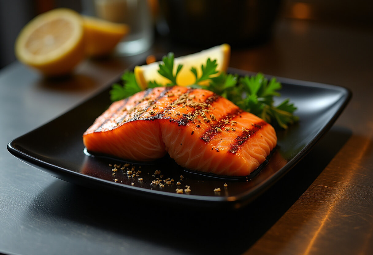 Filé de salmão na airfryer dourado e suculento.