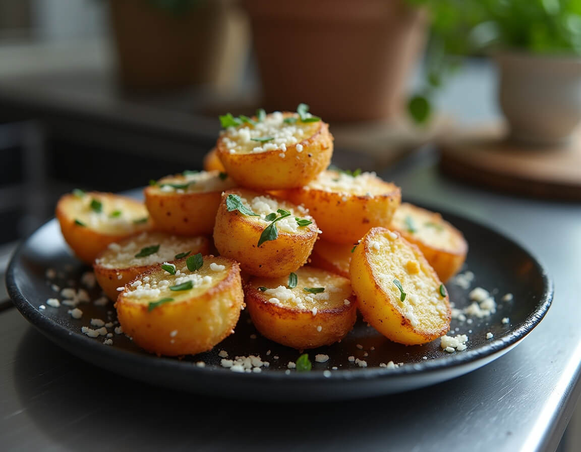 Minibatatas douradas e crocantes feitas na airfryer.
