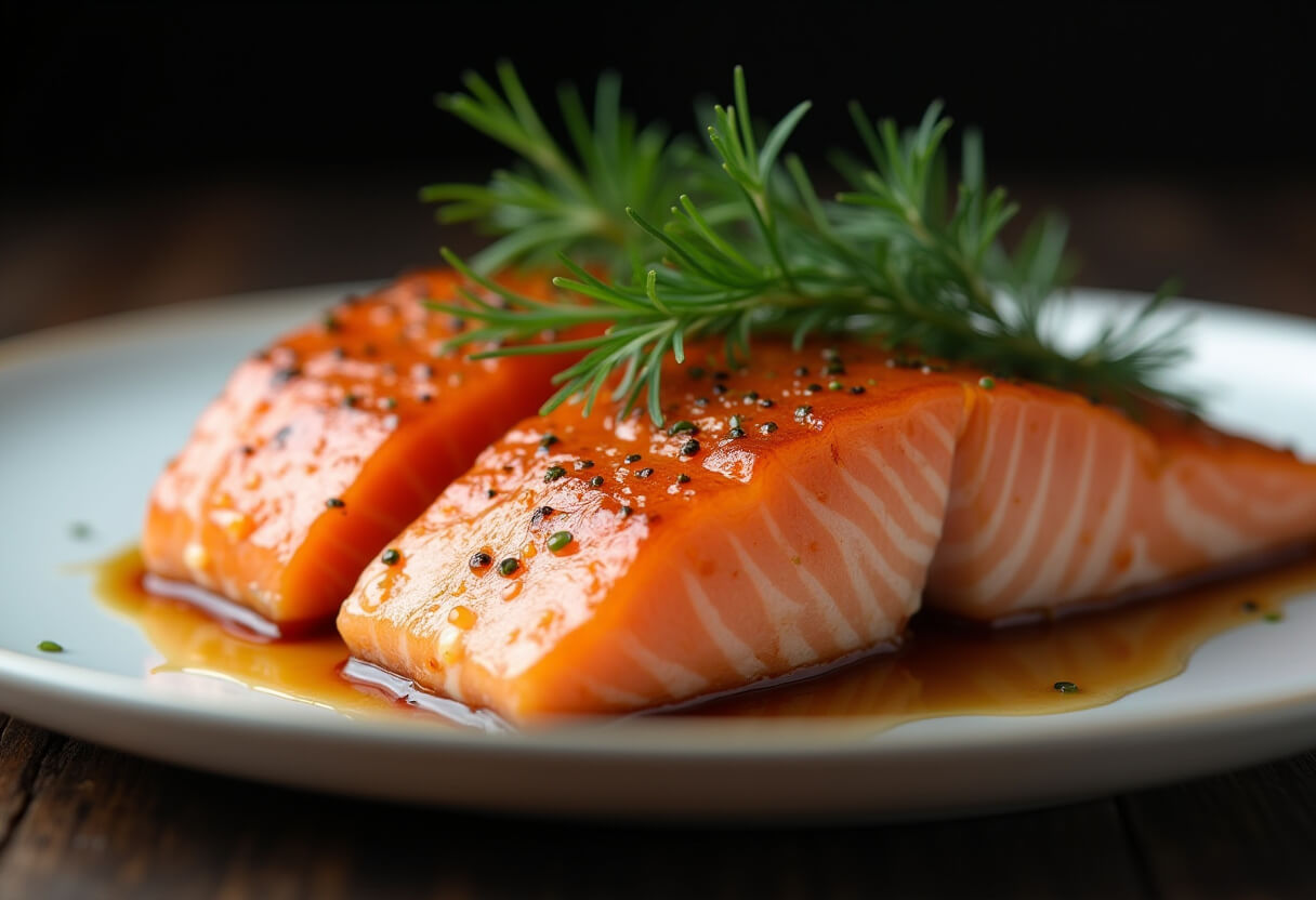 Pedaços de salmão na airfryer dourados e crocantes.