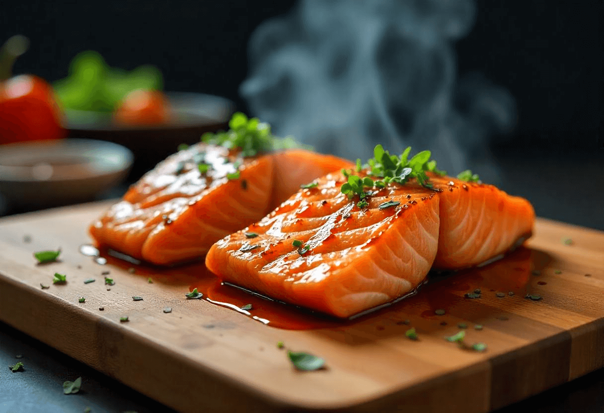 Postas de salmão na airfryer douradas e suculentas.