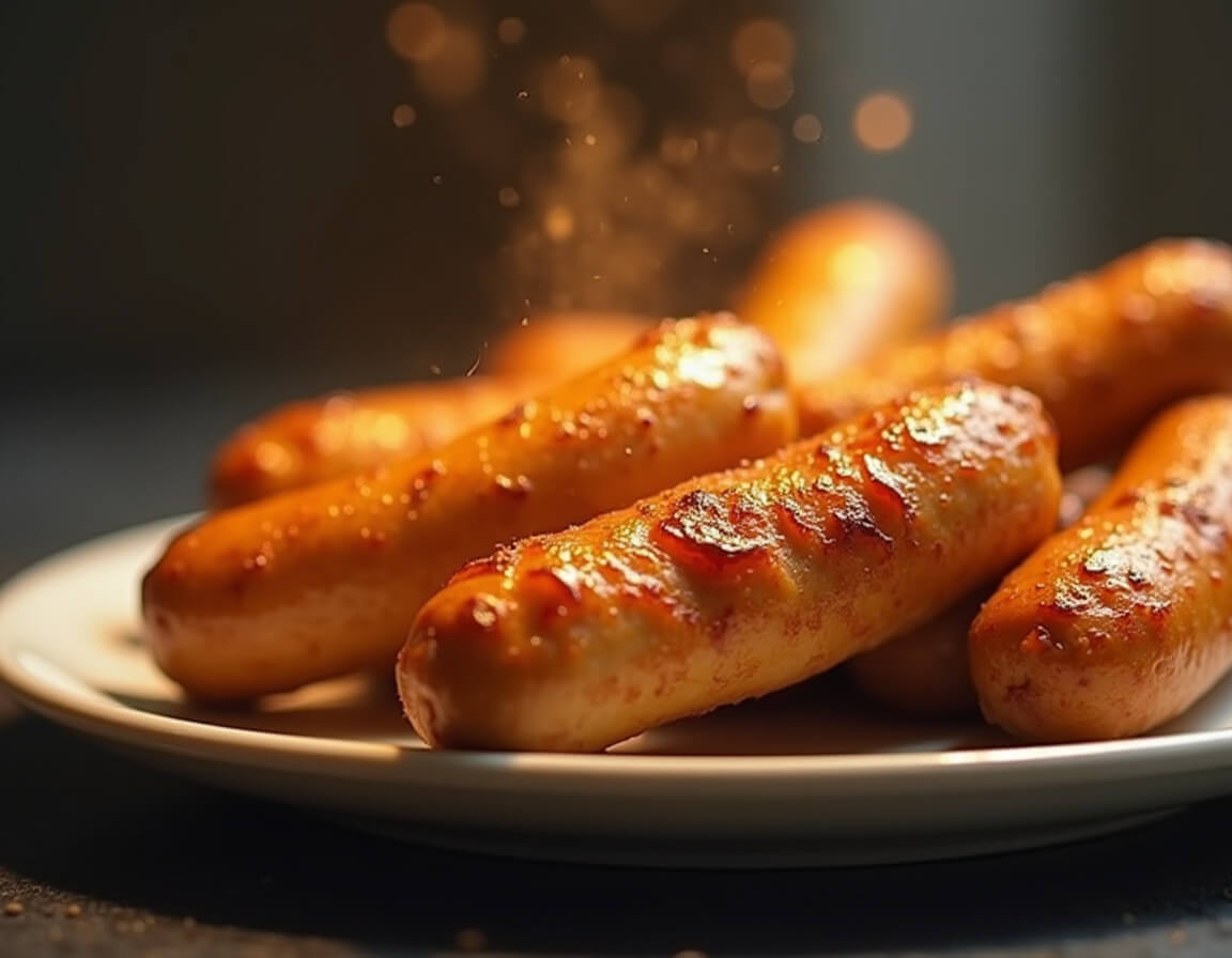 Salsichas na airfryer douradas e crocantes.